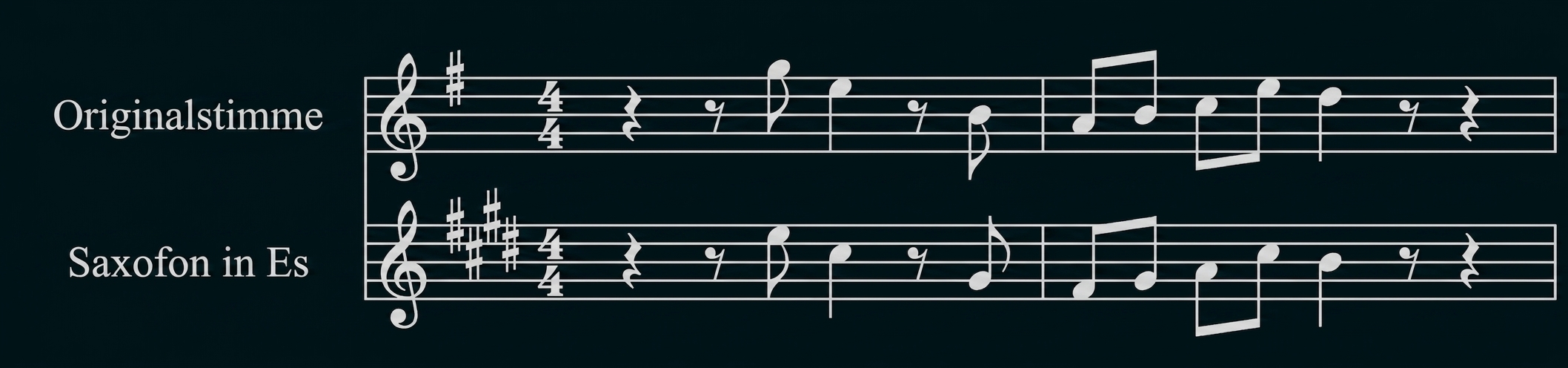 Notenbeispiel mit Originalstimme und Saxofon in Es.